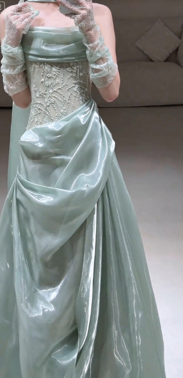 Fairy Sheath Satin Long Prom Dress Green Evening Dress DP07436