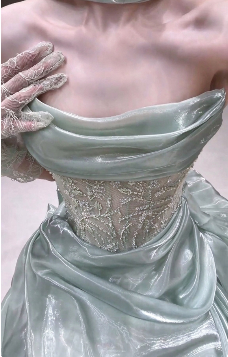 Fairy Sheath Satin Long Prom Dress Green Evening Dress DP07436
