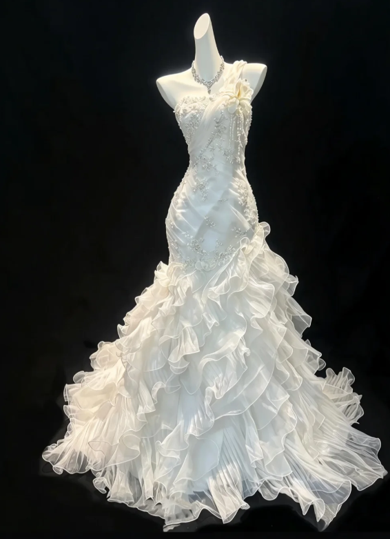 Fairy Sheath Tulle Long Prom Dress White Evening Dress DP07439