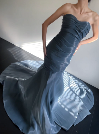 Fairy Sheath Chiffon Long Prom Dress Blue Evening Dress DP07440