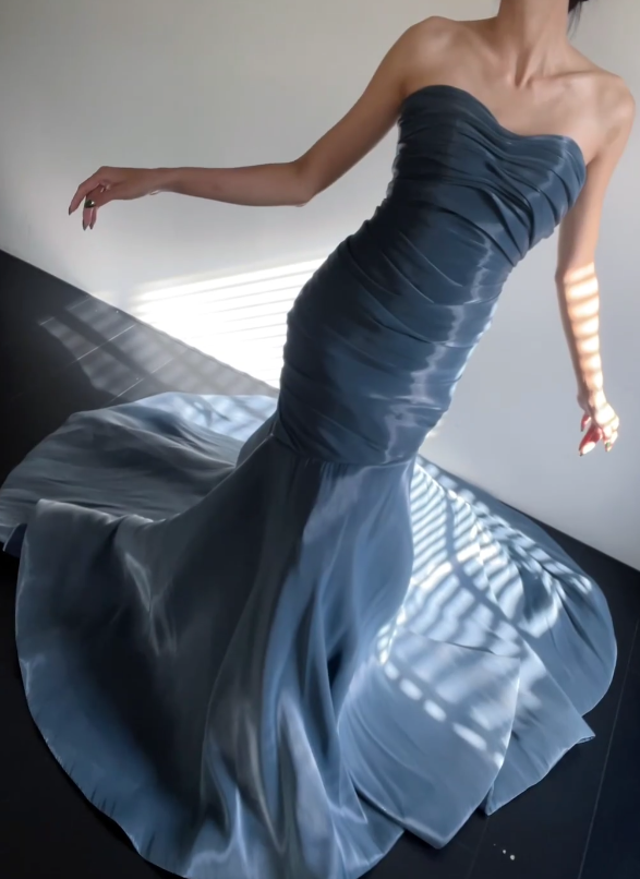 Fairy Sheath Chiffon Long Prom Dress Blue Evening Dress DP07440
