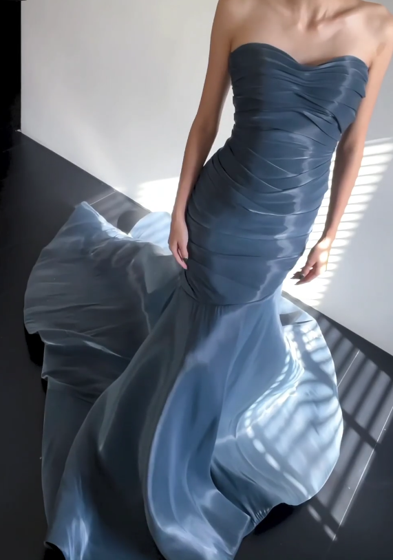 Fairy Sheath Chiffon Long Prom Dress Blue Evening Dress DP07440