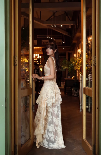 Fairy Sheath Lace Long Prom Dress White Evening Dress DP07441