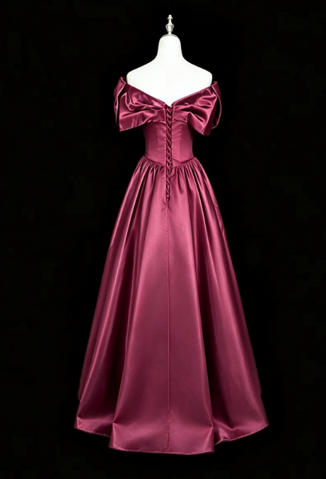 Fairy A-line Satin Long Prom Dress Plum Evening Dress DP07442