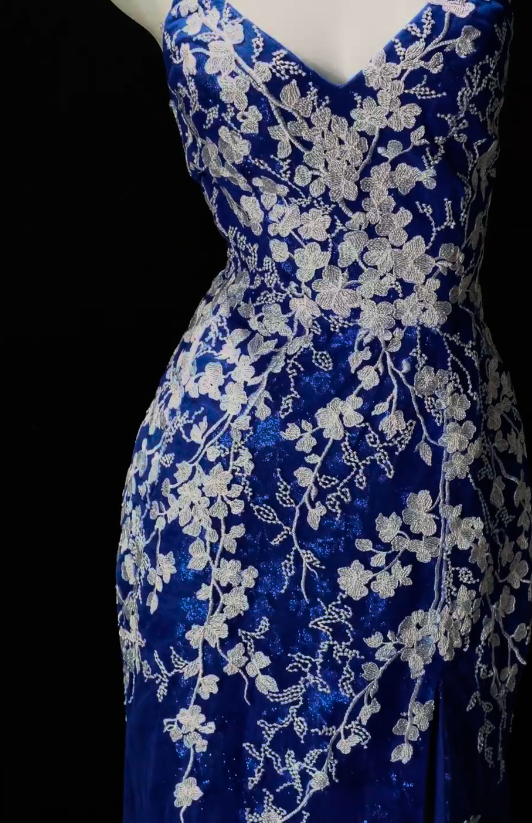 Fairy Sheath Tulle Applique Long Prom Dress Blue Evening Dress DP07445