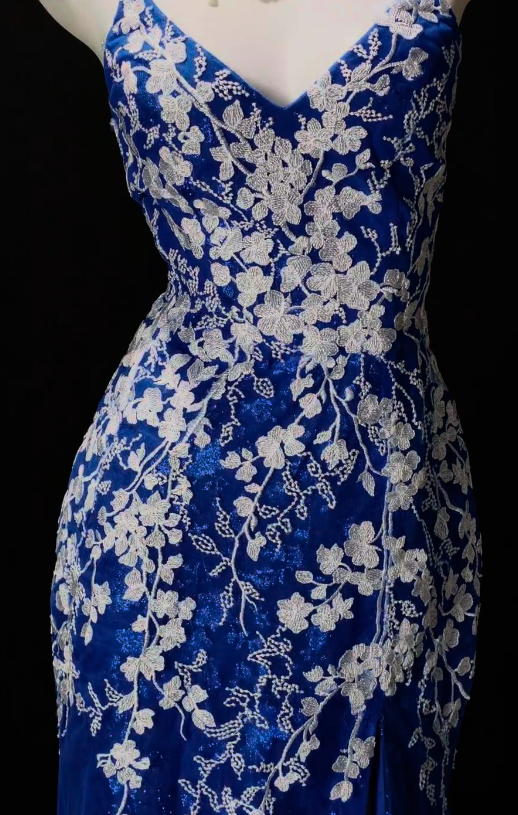 Fairy Sheath Tulle Applique Long Prom Dress Blue Evening Dress DP07445