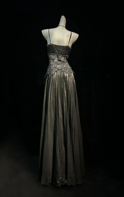 Fairy Sheath Satin Long Prom Dress Dark Grey Evening Dress DP07446