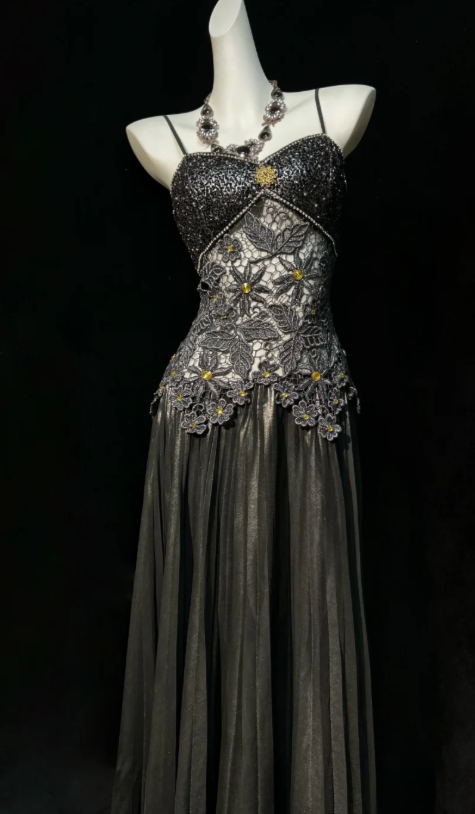 Fairy Sheath Satin Long Prom Dress Dark Grey Evening Dress DP07446