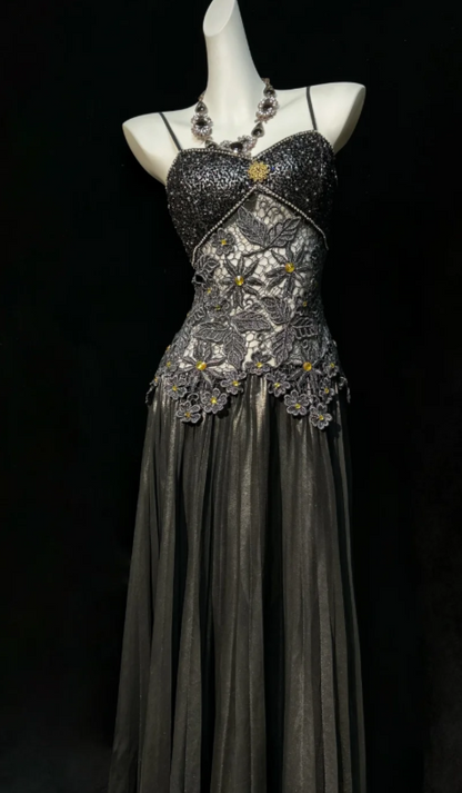 Fairy Sheath Satin Long Prom Dress Dark Grey Evening Dress DP07446
