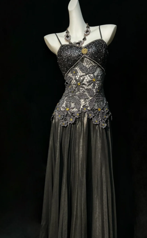Fairy Sheath Satin Long Prom Dress Dark Grey Evening Dress DP07446