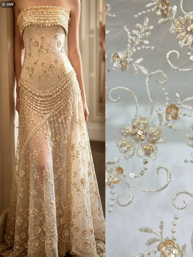 Fairy Sheath Tulle Beaded Long Prom Dress Gold Evening Dress DP07447