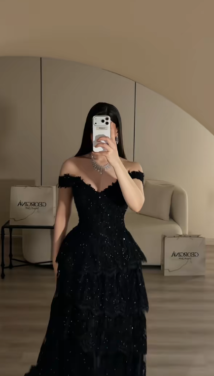 Fairy A-Line Lace Long Prom Dress Black Evening Dress DP07449