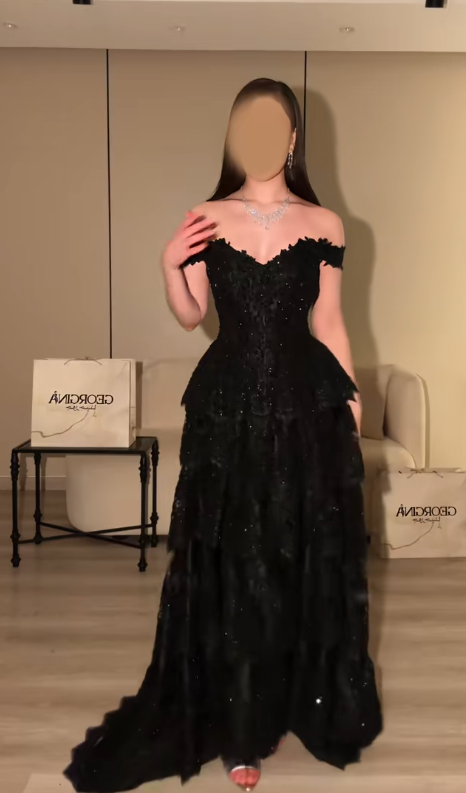 Fairy A-Line Lace Long Prom Dress Black Evening Dress DP07449