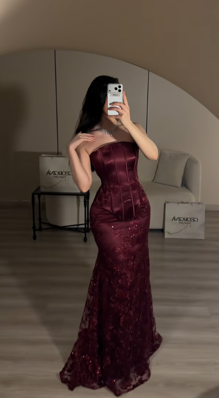 Fairy Sheath Dark Red Long Prom Dress Satin Evening Dress DP07450
