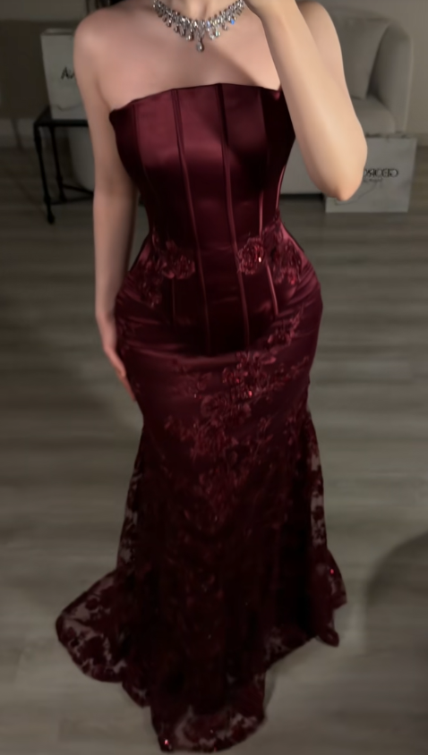Fairy Sheath Dark Red Long Prom Dress Satin Evening Dress DP07450