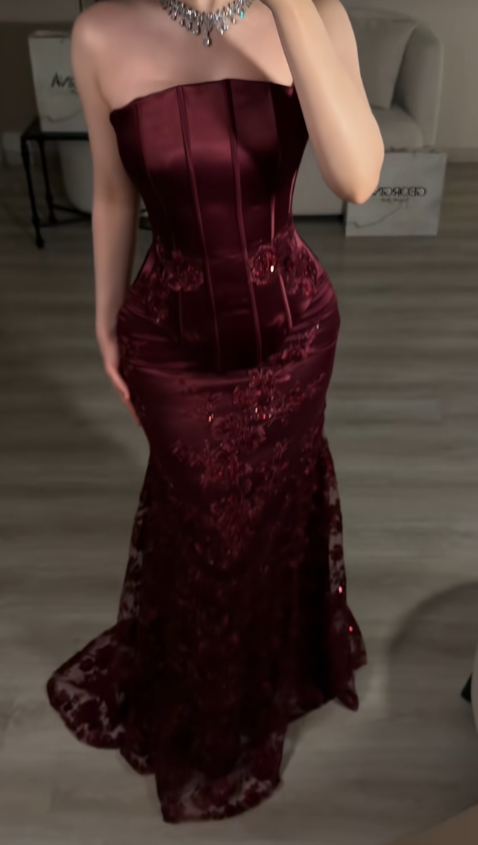 Fairy Sheath Dark Red Long Prom Dress Satin Evening Dress DP07450