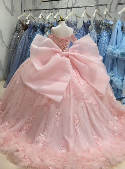Gorgeous Pink Ball Gown Quinceanera Dress Tulle Applique Sweet 16 Dress DP07452
