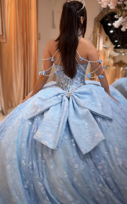 Gorgeous Blue Ball Gown Quinceanera Dress Tulle Applique Sweet 16 Dress DP07453