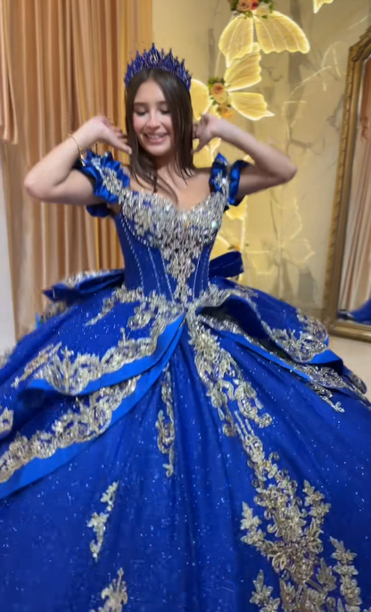 Gorgeous Royal Blue Ball Gown Quinceanera Dress Tulle Applique Sweet 16 Dress DP07455