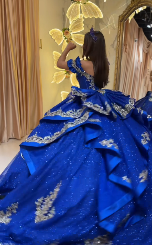Gorgeous Royal Blue Ball Gown Quinceanera Dress Tulle Applique Sweet 16 Dress DP07455