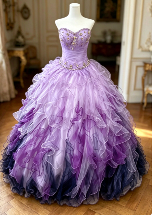 Gorgeous Purple Ball Gown Quinceanera Dress Tulle Applique Sweet 16 Dress DP07459