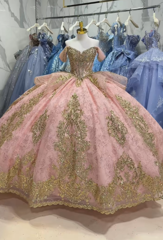 Gorgeous Blush Pink Ball Gown Quinceanera Dress Tulle Applique Sweet 16 Dress DP07461