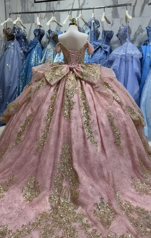 Gorgeous Blush Pink Ball Gown Quinceanera Dress Tulle Applique Sweet 16 Dress DP07461