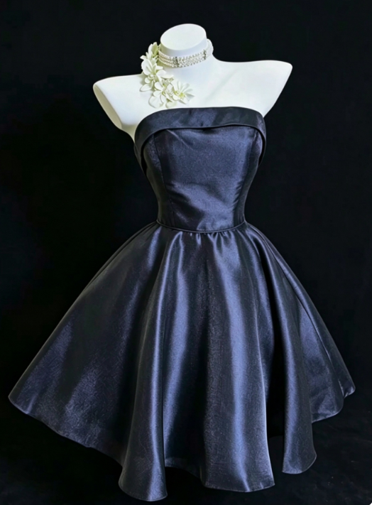 Navy Blue Satin Short Homecoming Dress A-line Birthday Mini Dress DP07467