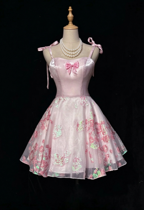 Straps Pink Short Homecoming Dress A-Line Satin Birthday Mini Dress DP07476