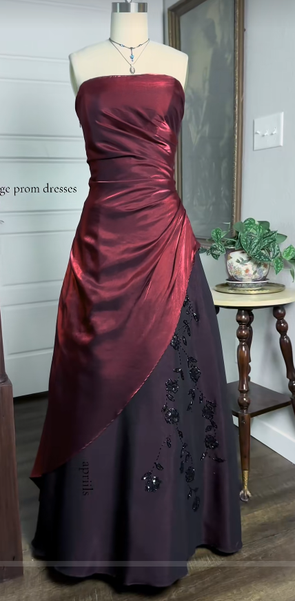 Robe de bal en satin rouge, coupe trapèze, sans bretelles, longue robe de soirée DP07482