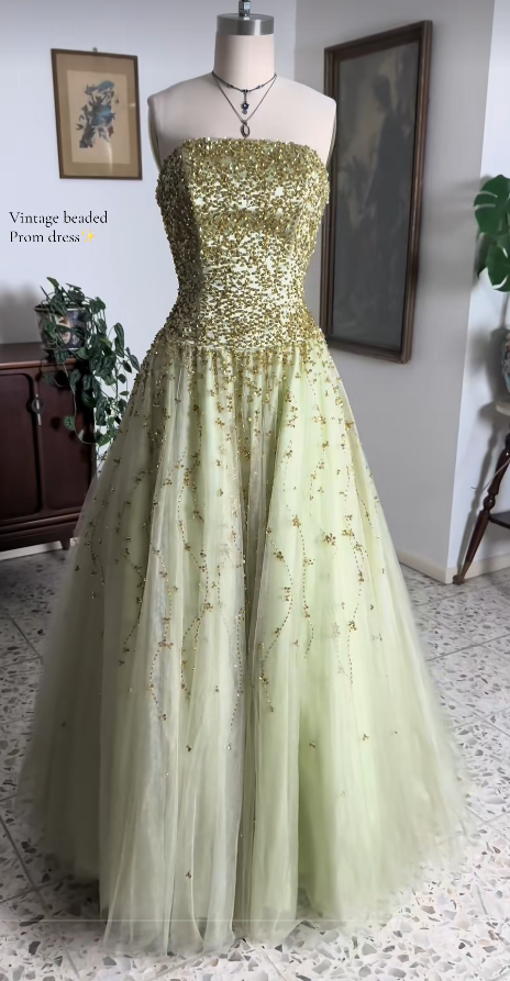 Robe de bal en tulle vert, coupe trapèze, bustier, longue robe de soirée DP07485