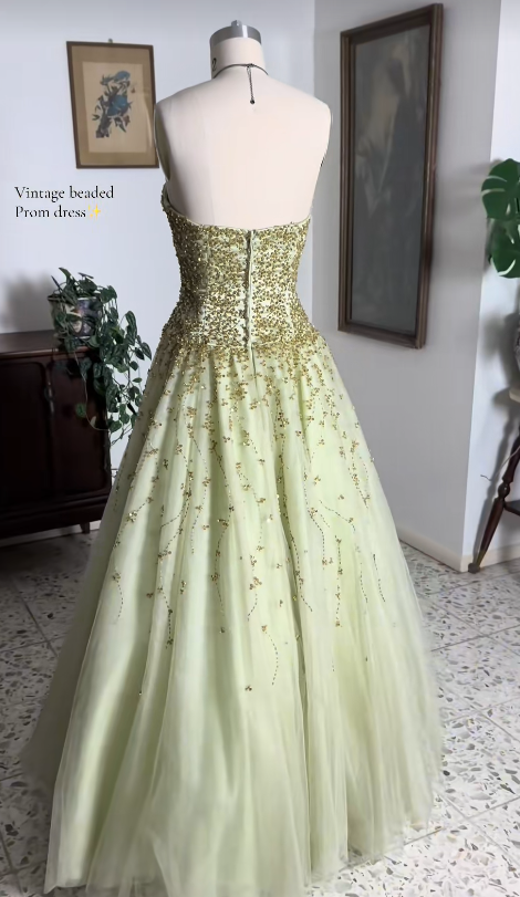 Robe de bal en tulle vert, coupe trapèze, bustier, longue robe de soirée DP07485