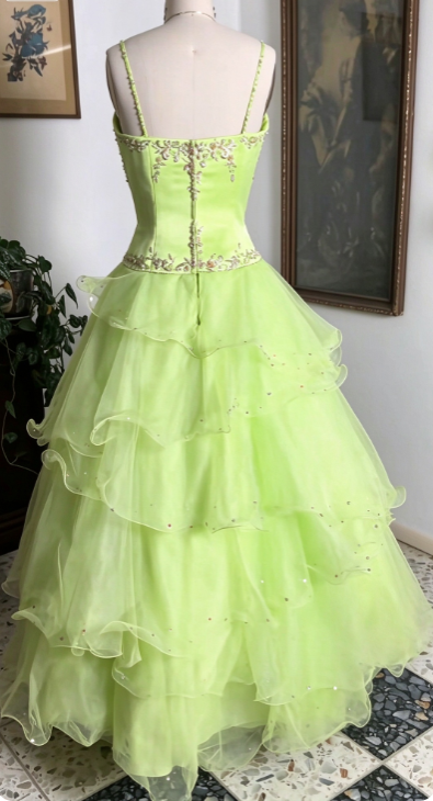 Robe de bal en tulle vert, robe de soirée longue coupe trapèze DP07486