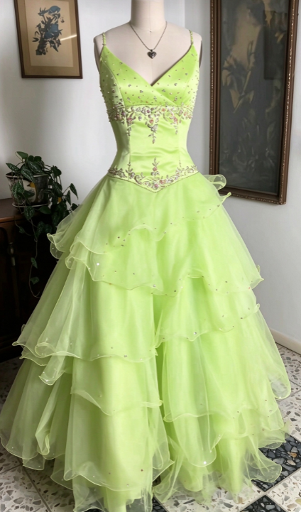 Green Tulle Prom Dress A-Line Long Evening Dress DP07486