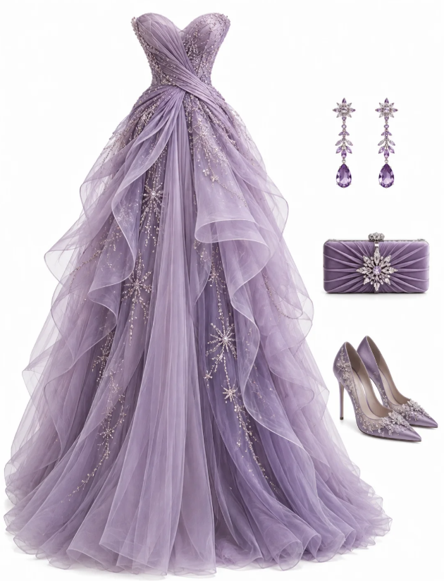 Purple  Prom Dress A-Line Tulle Long Evening Dress DP07494