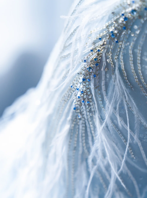 Robe de bal bleue trapèze en tulle, longue robe de soirée DP07495
