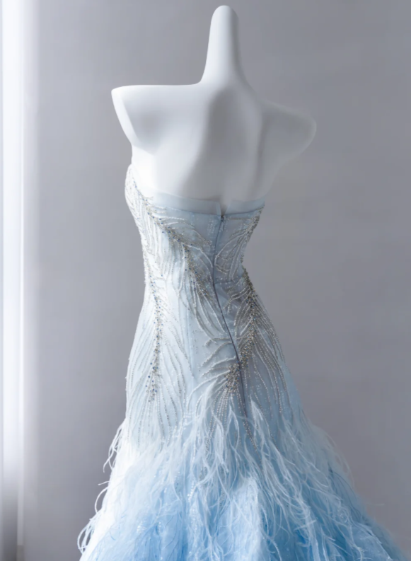 Robe de bal bleue trapèze en tulle, longue robe de soirée DP07495