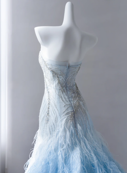 Robe de bal bleue trapèze en tulle, longue robe de soirée DP07495