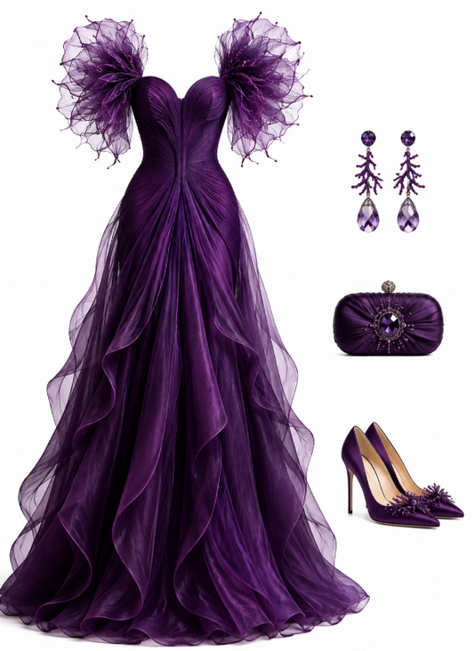 Dark Purple Prom Dress A-Line Tulle Long Evening Dress DP07496