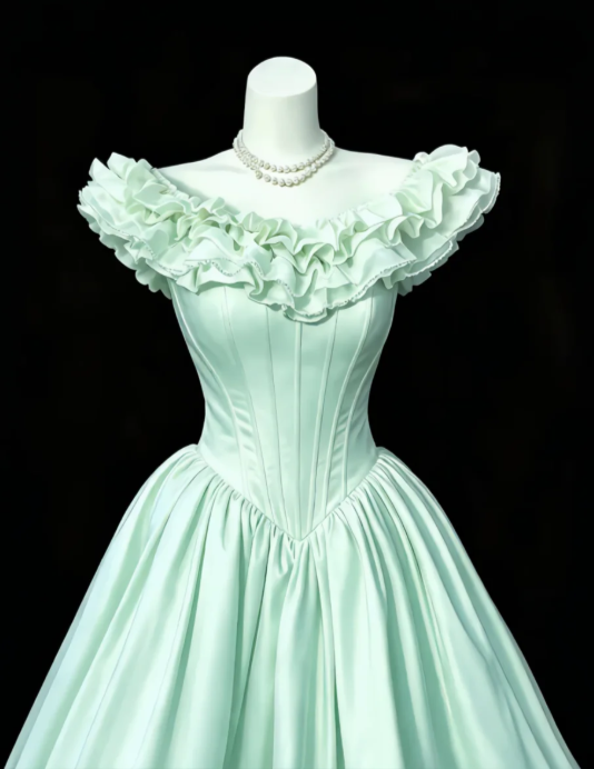 Robe de bal verte trapèze en satin, robe de soirée longue DP07497