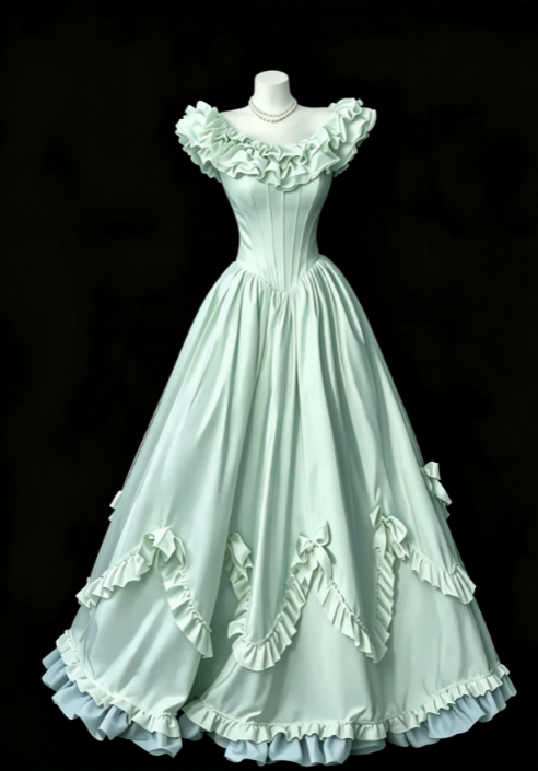 Robe de bal verte trapèze en satin, robe de soirée longue DP07497