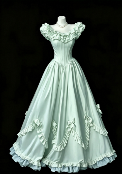 Robe de bal verte trapèze en satin, robe de soirée longue DP07497