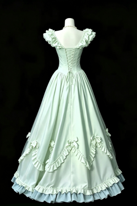 Robe de bal verte trapèze en satin, robe de soirée longue DP07497