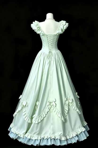 Robe de bal verte trapèze en satin, robe de soirée longue DP07497