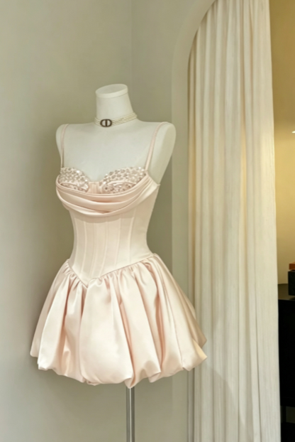 Pink Short Homecoming Dress A-Line Satin Birthday Dress DP07508