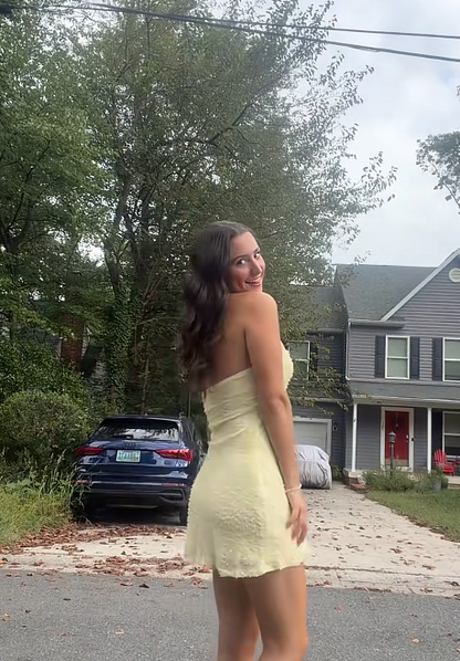 Yellow Beaded Short Homecoming Dress Sheath Chiffon Birthday Dress DP07511