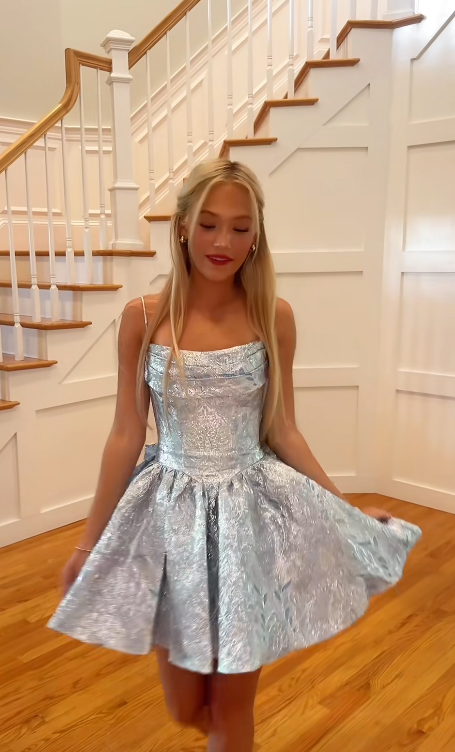 Grey Short Homecoming Dress A-Line Satin Birthday Dress DP07513