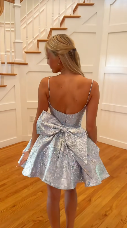 Grey Short Homecoming Dress A-Line Satin Birthday Dress DP07513