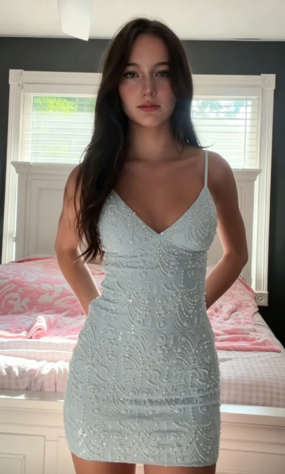 Straps Blue Short Homecoming Dress Bodycon Birthday Dress DP07515