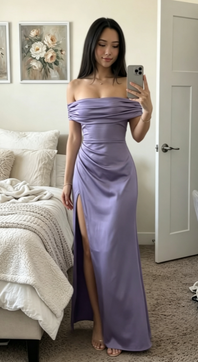 Purple Prom Dress Sheath Satin Long Evening Dress DP07516